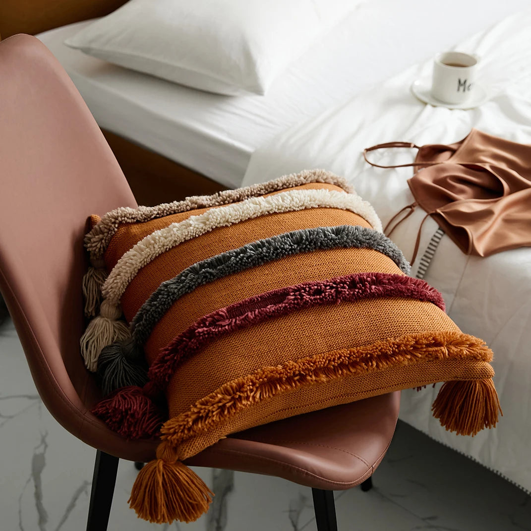 Housse de Coussin à Rayures Bohème