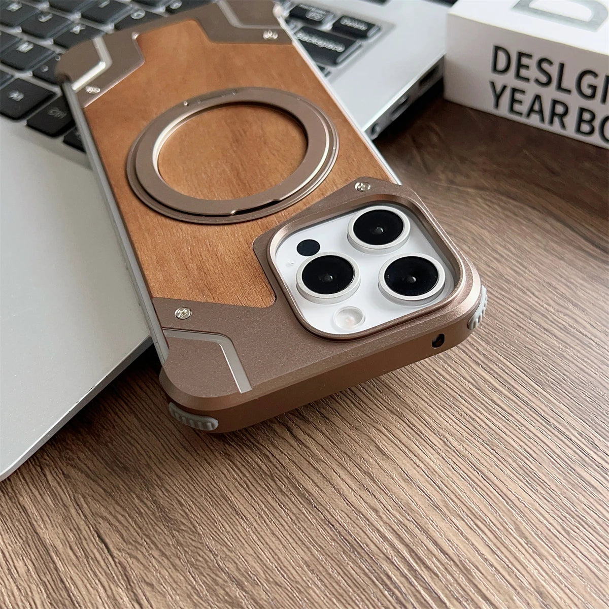 Coque MagSafe en Alliage d'Aluminium et Bois pour iPhone 16 15 14 13 Pro Max