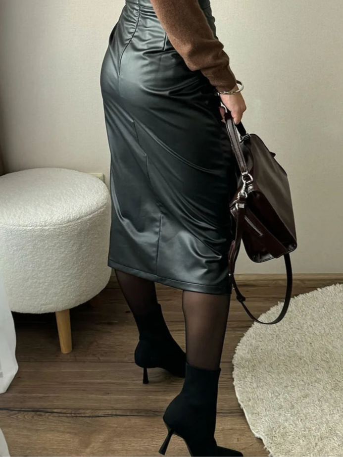 Jupe en cuir PU fendue élégante