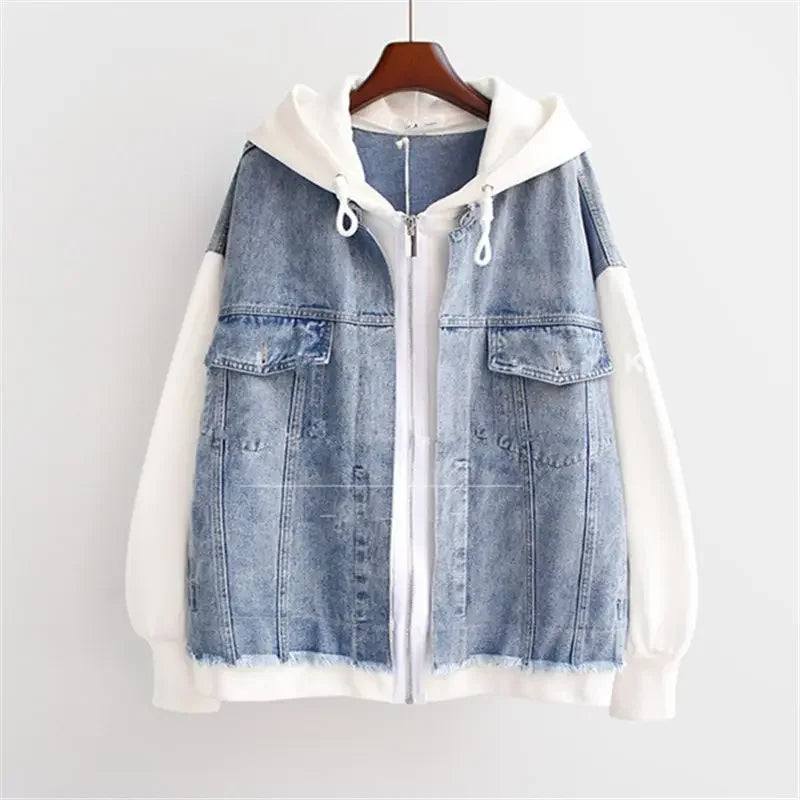Veste Baseball Femme en Denim avec Capuche