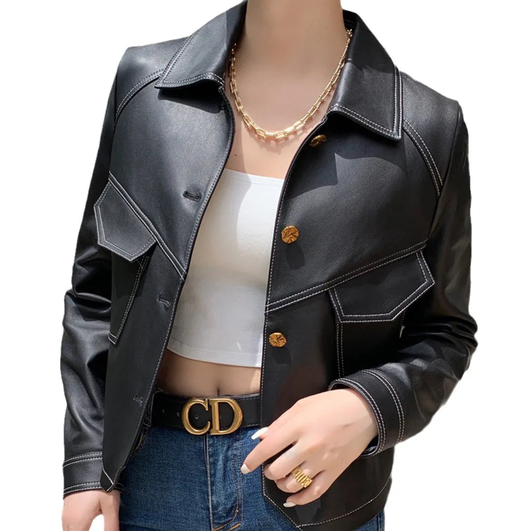 Veste slim en cuir PU automne/hiver femme