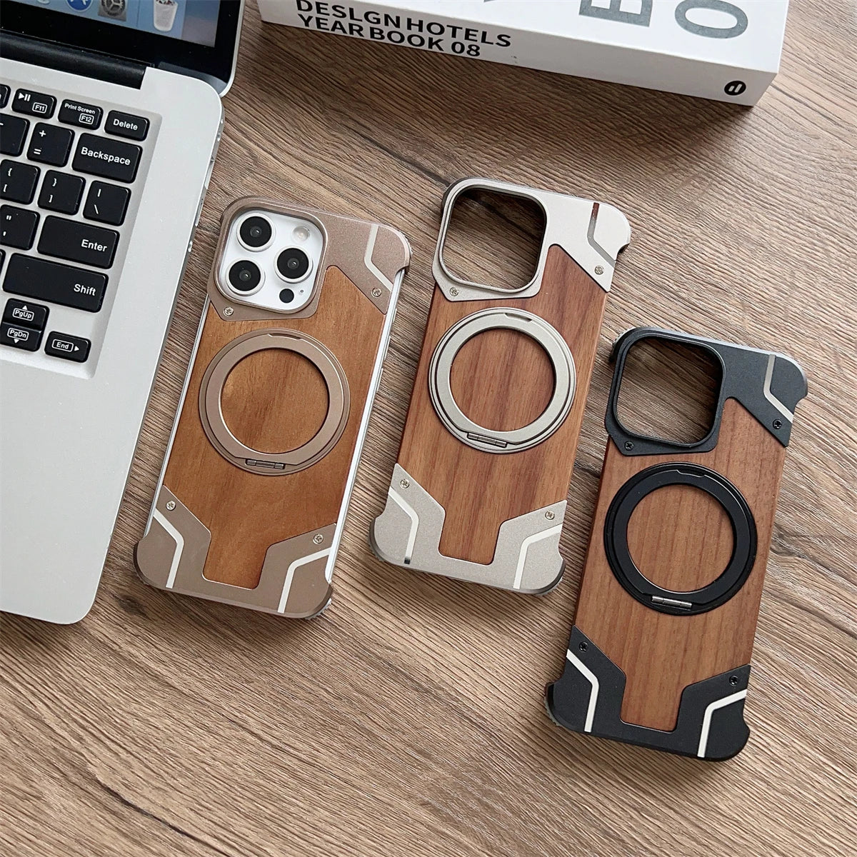 Coque MagSafe en Alliage d'Aluminium et Bois pour iPhone 16 15 14 13 Pro Max