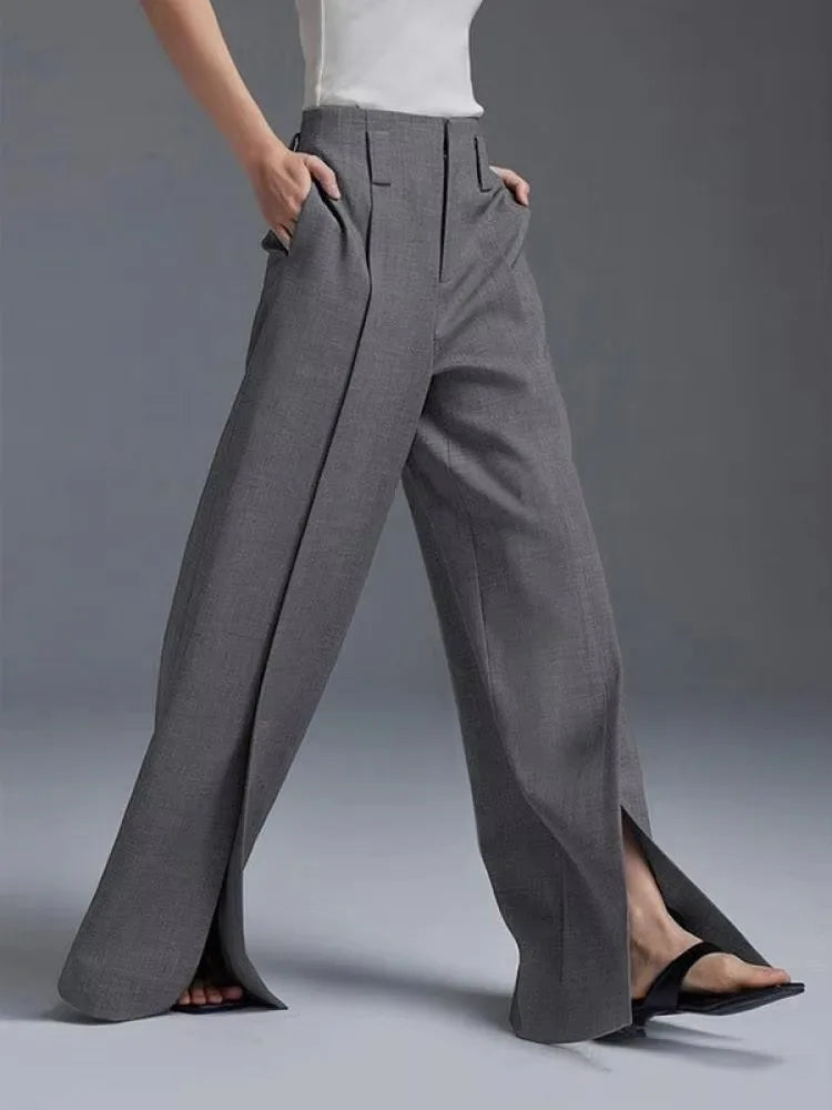 Pantalon Moderne Taille Haute à Fente