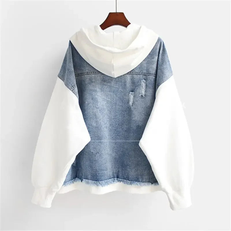 Veste Baseball Femme en Denim avec Capuche