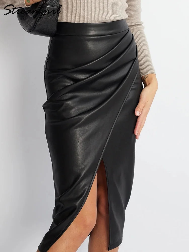 Jupe en cuir PU fendue élégante