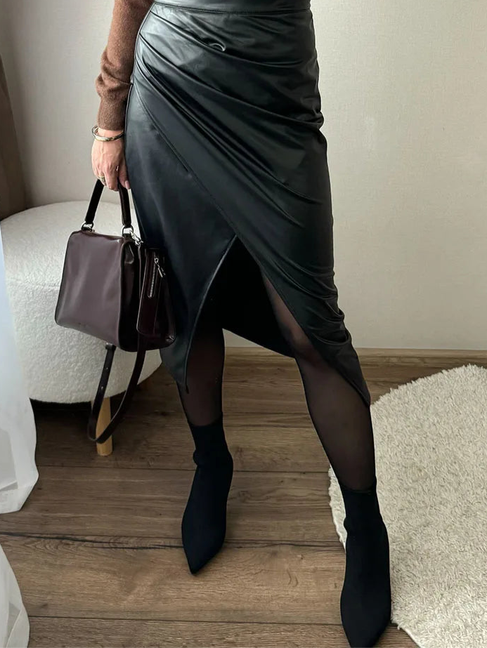 Jupe en cuir PU fendue élégante