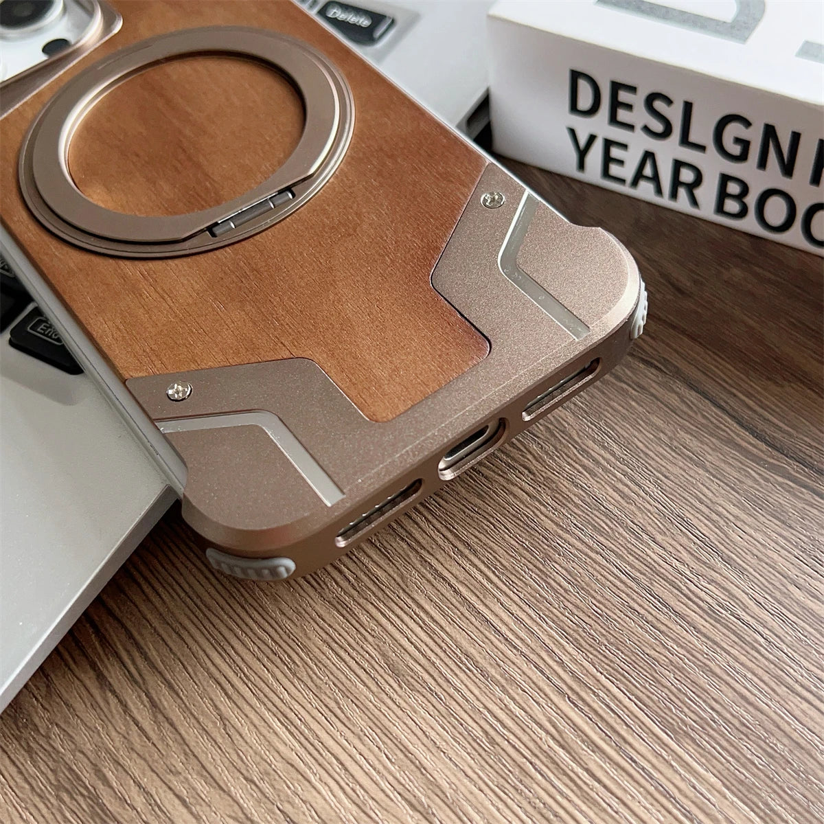 Coque MagSafe en Alliage d'Aluminium et Bois pour iPhone 16 15 14 13 Pro Max