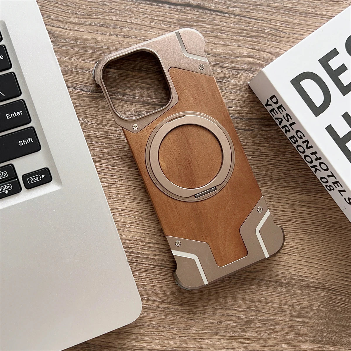 Coque MagSafe en Alliage d'Aluminium et Bois pour iPhone 16 15 14 13 Pro Max