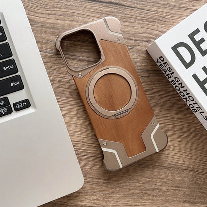 Coque MagSafe en Alliage d'Aluminium et Bois pour iPhone 16 15 14 13 Pro Max