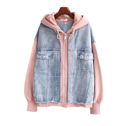 Veste Baseball Femme en Denim avec Capuche