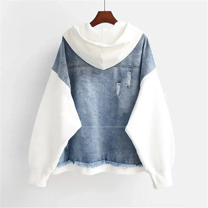 Veste Baseball Femme en Denim avec Capuche