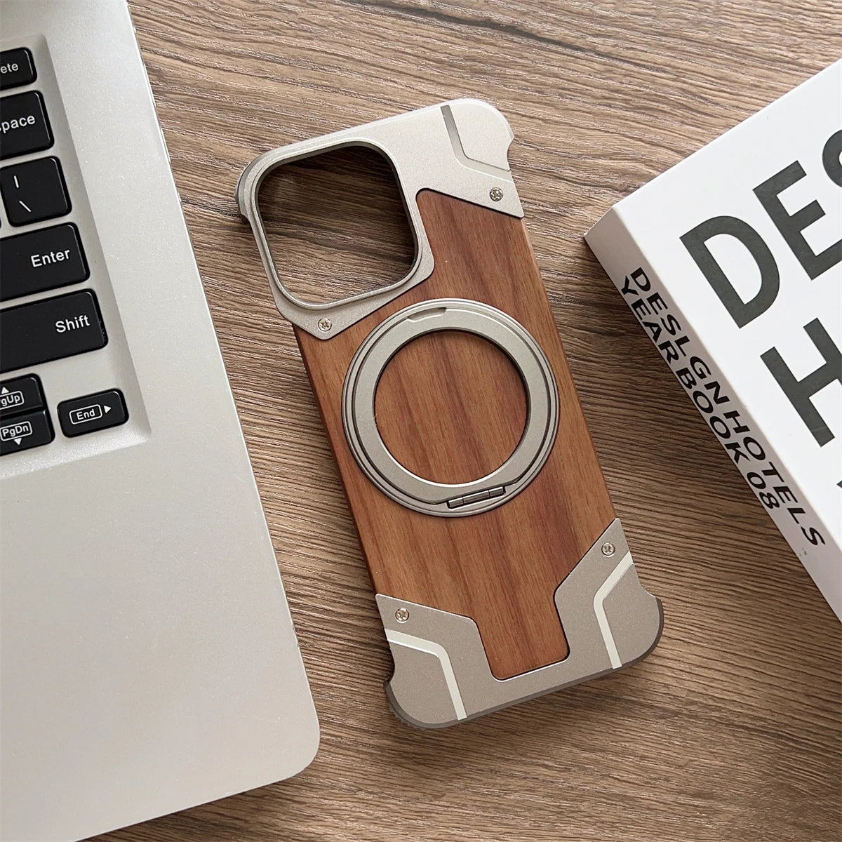 Coque MagSafe en Alliage d'Aluminium et Bois pour iPhone 16 15 14 13 Pro Max