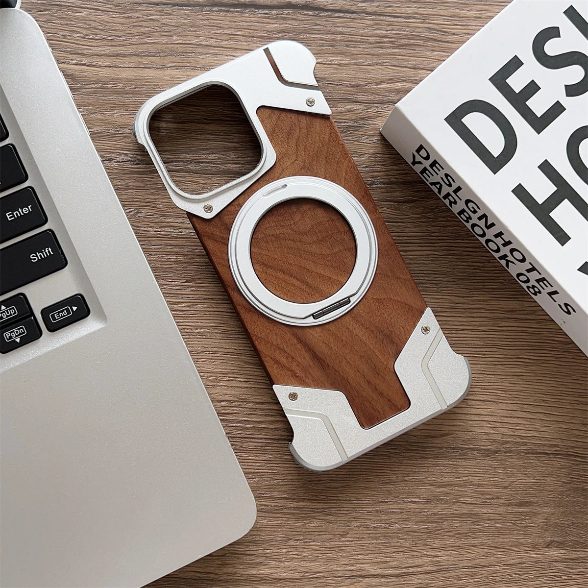 Coque MagSafe en Alliage d'Aluminium et Bois pour iPhone 16 15 14 13 Pro Max