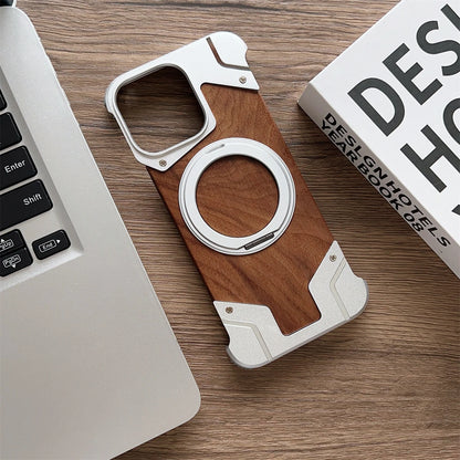 Coque MagSafe en Alliage d'Aluminium et Bois pour iPhone 16 15 14 13 Pro Max