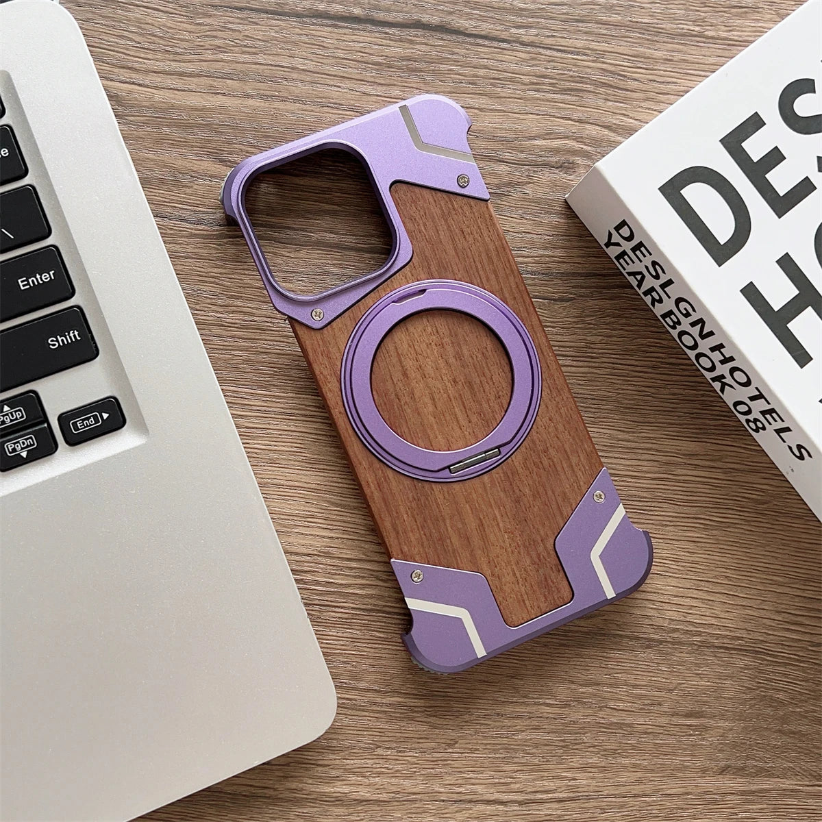 Coque MagSafe en Alliage d'Aluminium et Bois pour iPhone 16 15 14 13 Pro Max