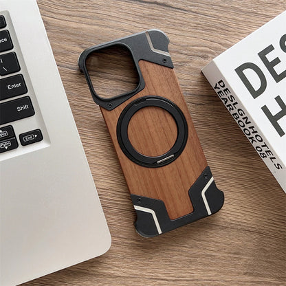 Coque MagSafe en Alliage d'Aluminium et Bois pour iPhone 16 15 14 13 Pro Max