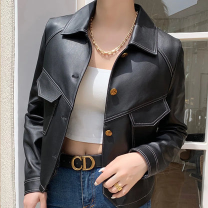 Veste slim en cuir PU automne/hiver femme
