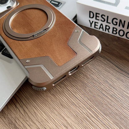 Coque MagSafe en Alliage d'Aluminium et Bois pour iPhone 16 15 14 13 Pro Max