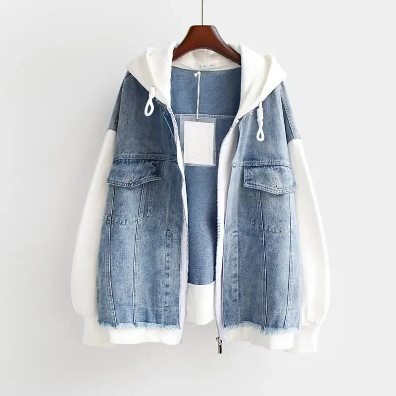 Veste Baseball Femme en Denim avec Capuche